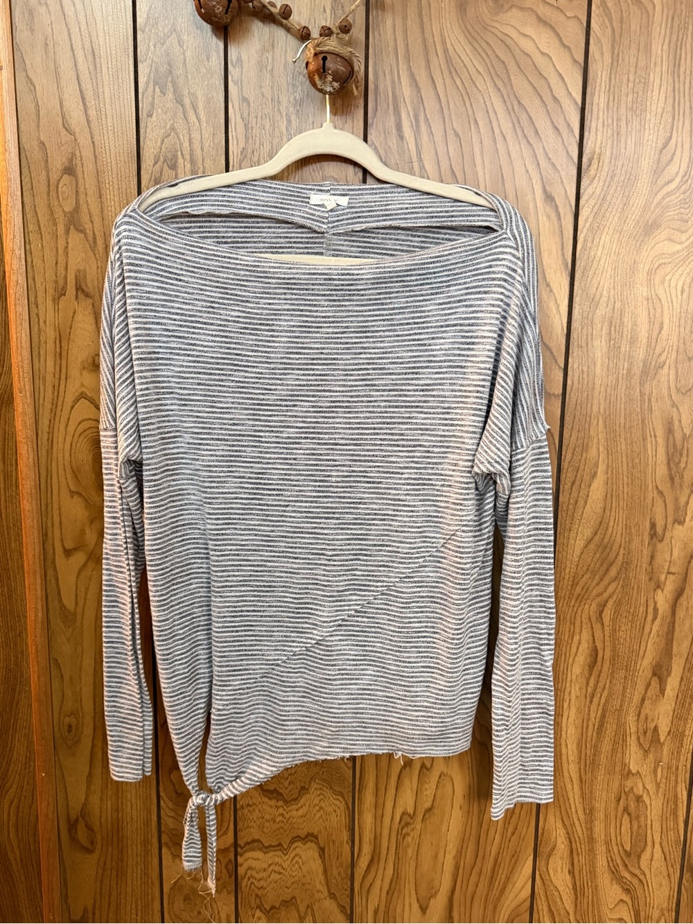 Maurices L Gray White Striped Asymmetrical Side Tie Top
